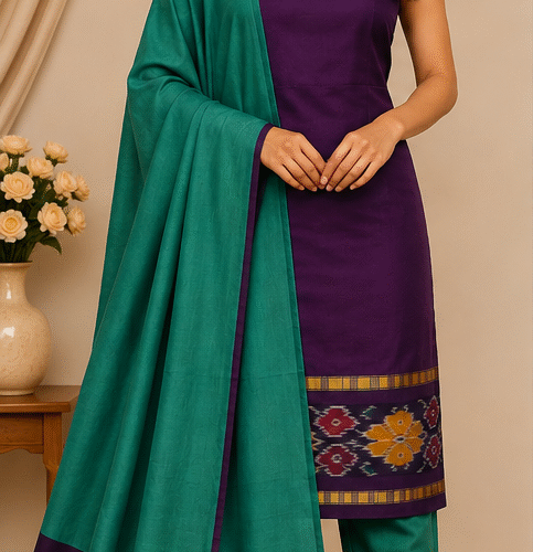 Pochampally Silk-Cotton Dress Material Set