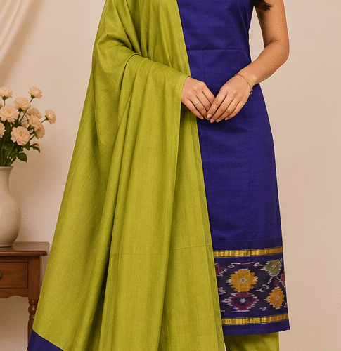 Pochampally Silk-Cotton Dress Material Set