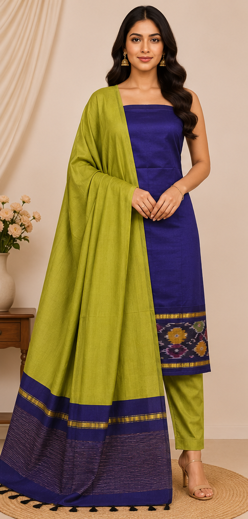 Pochampally Silk-Cotton Dress Material Set