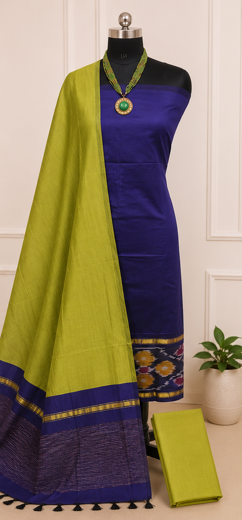 Pochampally Silk-Cotton Dress Material Set - Image 4