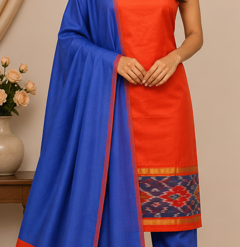 Pochampally Silk-Cotton Dress Material Set