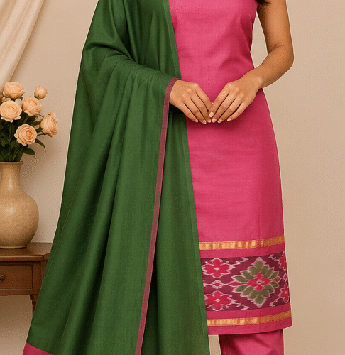 Pochampally Silk-Cotton Dress Material Set