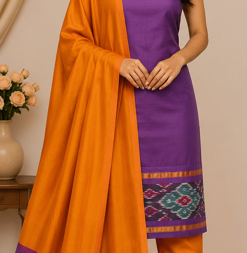 Pochampally Silk-Cotton Dress Material Set