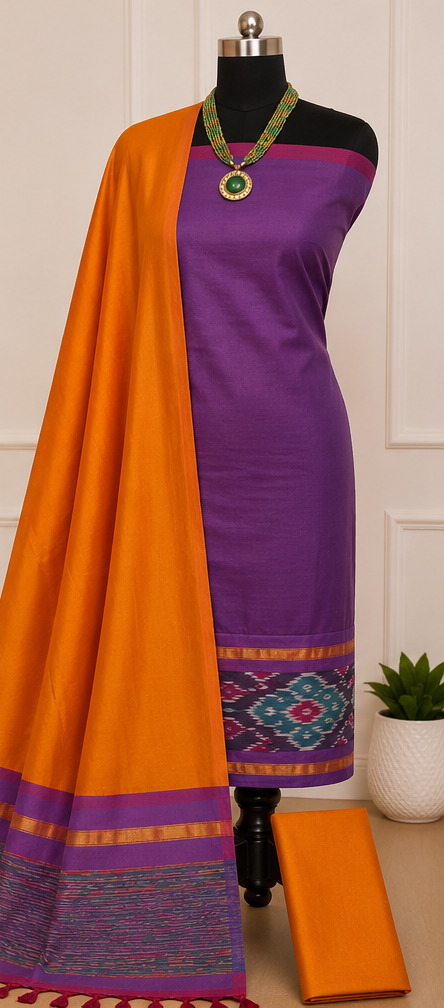 pochampally silk dress material Latest Ikkat Silk Dress Material: Yellow & Red Pochampally Salwar Suit pochampallysarees.com