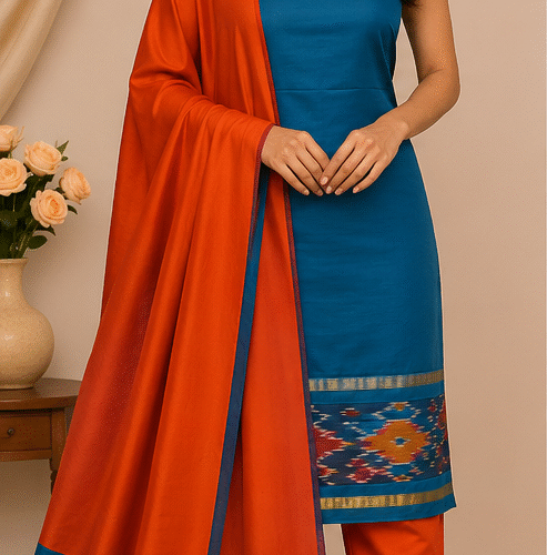 Pochampally Silk-Cotton Dress Material Set