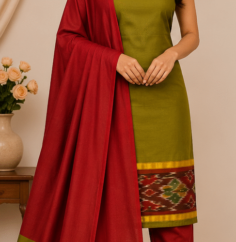 Pochampally Silk-Cotton Dress Material Set