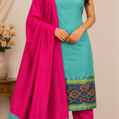 Pochampally Silk-Cotton Dress Material Set