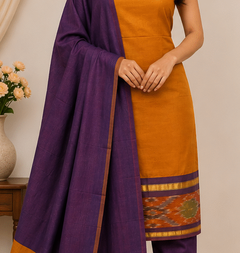 Pochampally Silk-Cotton Dress Material Set
