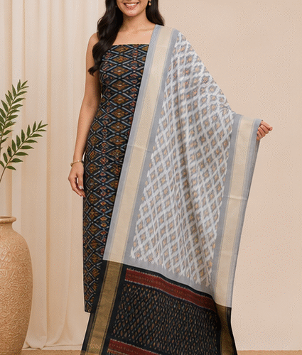 Ikat Silk Two Piece Dress Material Set