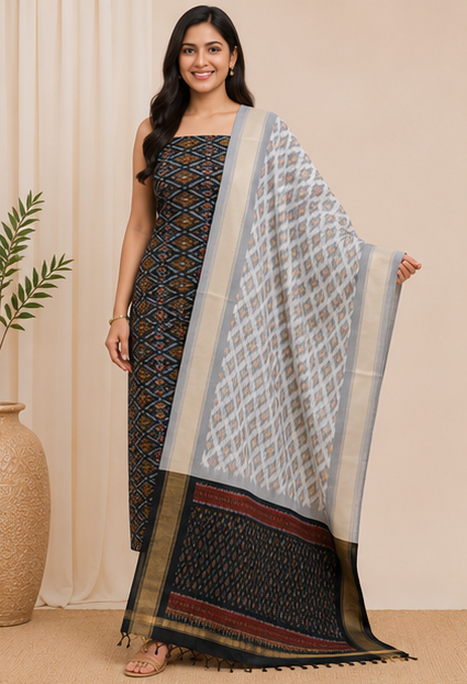 Ikat Silk Two Piece Dress Material Set