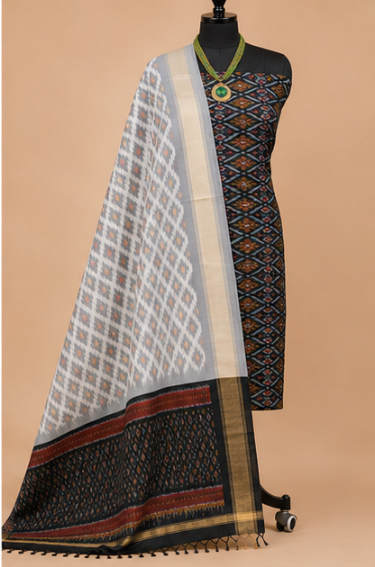Ikat Silk Two Piece Dress Material Set - Image 3