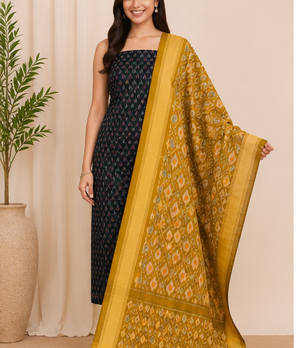 Ikat Silk Two Piece Dress Material Set
