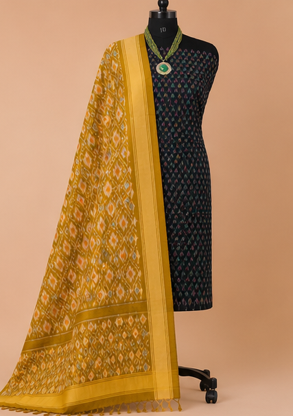 Ikat Silk Two Piece Dress Material Set - Image 3