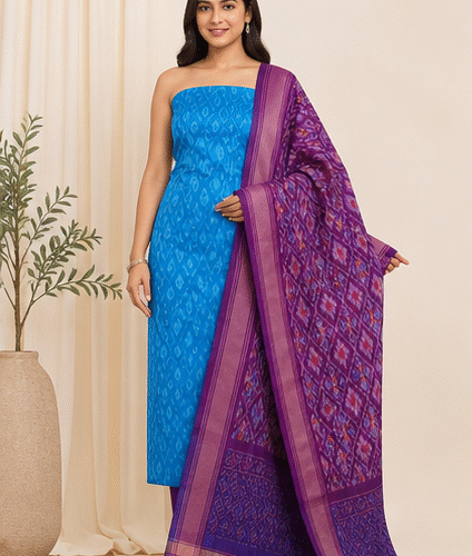 Ikat Silk Two Piece Dress Material Set