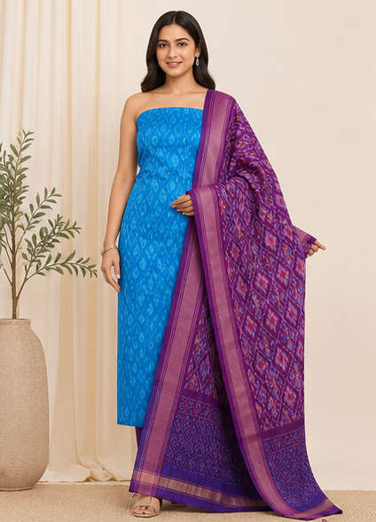 Ikat Silk Two Piece Dress Material Set