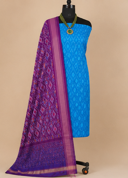 Ikat Silk Two Piece Dress Material Set - Image 5
