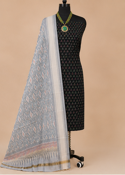 Ikat Silk Two Piece Dress Material Set - Image 2