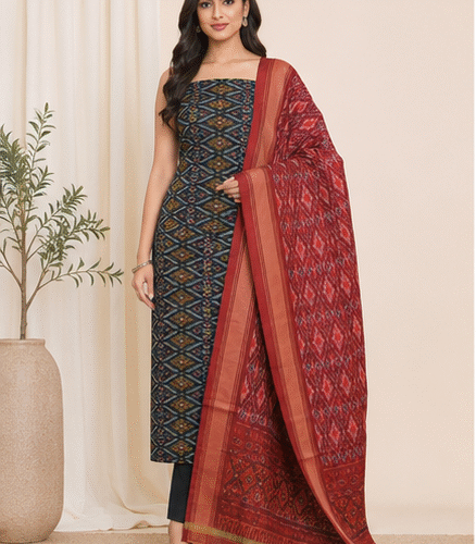 Ikat Silk Two Piece Dress Material Set