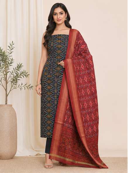 Ikat Silk Two Piece Dress Material Set