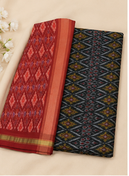 Ikat Silk Two Piece Dress Material Set - Image 5