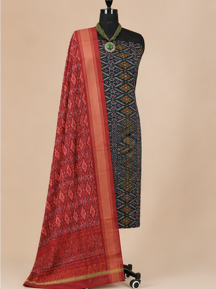 Ikat Silk Two Piece Dress Material Set - Image 2