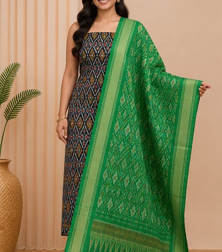 Ikat Silk Two Piece Dress Material Set