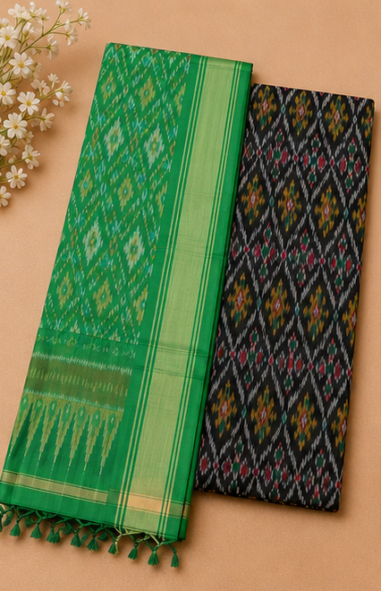 Ikat Silk Two Piece Dress Material Set - Image 2