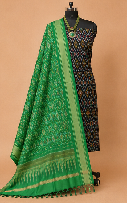 Ikat Silk Two Piece Dress Material Set - Image 3