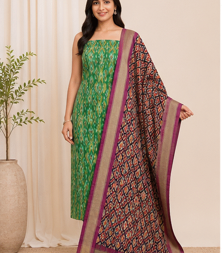 Ikat Silk Two Piece Dress Material Set