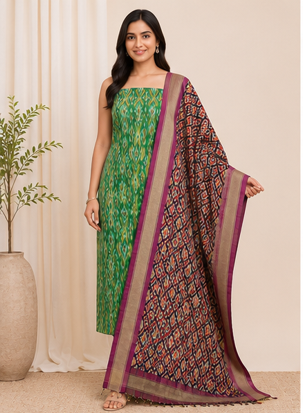 Ikat Silk Two Piece Dress Material Set