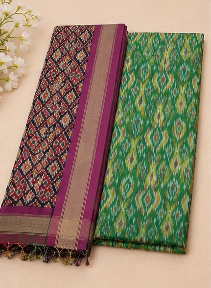 Ikat Silk Two Piece Dress Material Set - Image 2