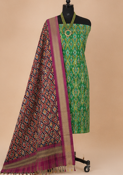 Ikat Silk Two Piece Dress Material Set - Image 3