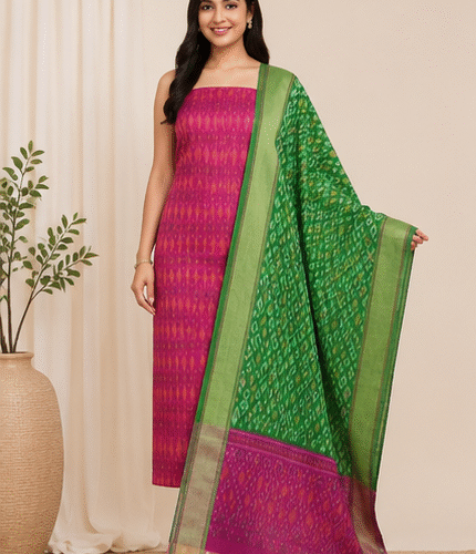 Ikat Silk Two Piece Dress Material Set