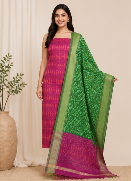 Ikat Silk Two Piece Dress Material Set