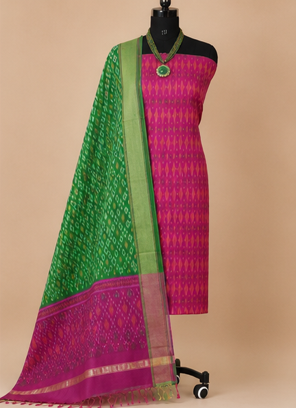 Ikat Silk Two Piece Dress Material Set - Image 3