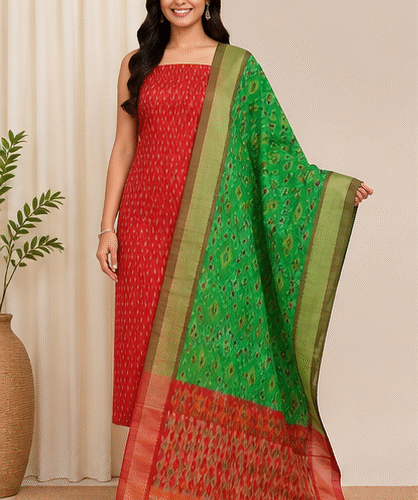 Ikat Silk Two Piece Dress Material Set