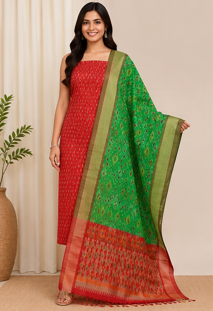 Ikat Silk Two Piece Dress Material Set