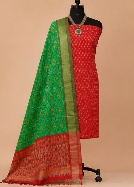 Ikat Silk Two Piece Dress Material Set - Image 3