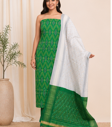 Ikat Silk Two Piece Dress Material Set