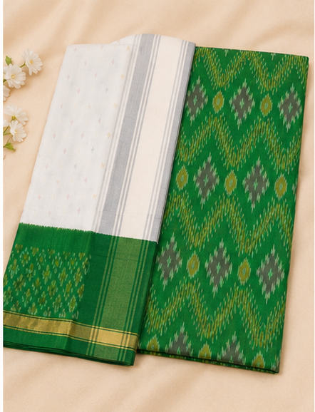 Ikat Silk Two Piece Dress Material Set - Image 3