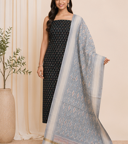 Ikat Silk Two Piece Dress Material Set