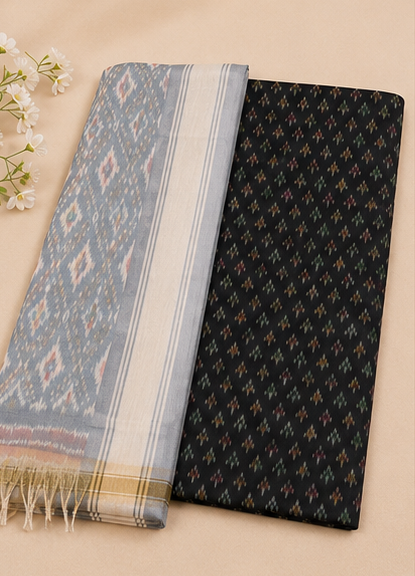 Ikat Silk Two Piece Dress Material Set - Image 3