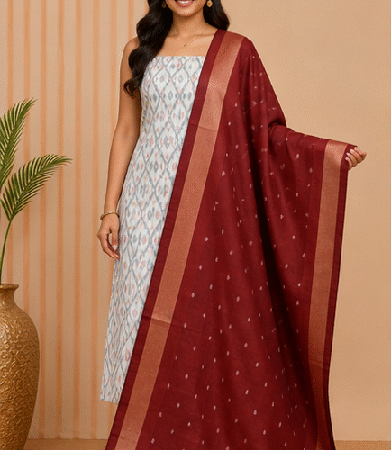 Ikat Silk Two Piece Dress Material Set