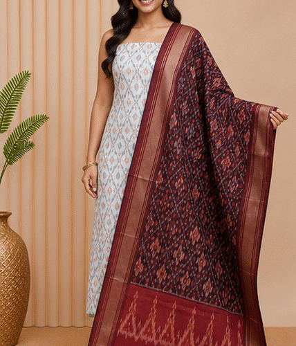 Ikat Silk Two Piece Dress Material Set