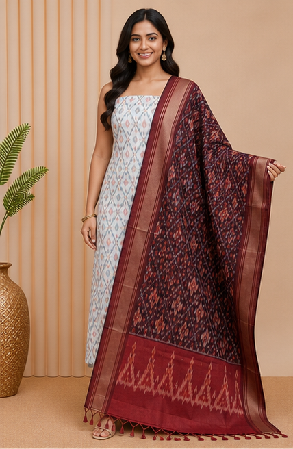 Ikat Silk Two Piece Dress Material Set