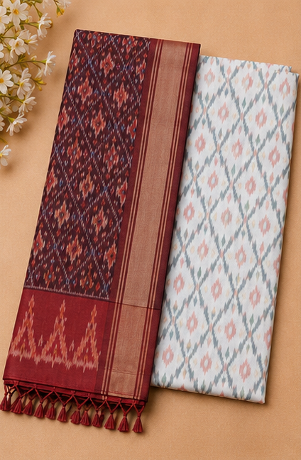 Ikat Silk Two Piece Dress Material Set - Image 2