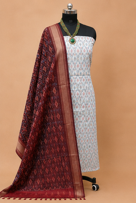 Ikat Silk Two Piece Dress Material Set - Image 3