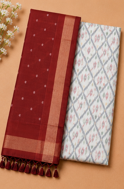 Ikat Silk Two Piece Dress Material Set - Image 2