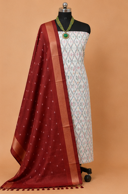 Ikat Silk Two Piece Dress Material Set - Image 3