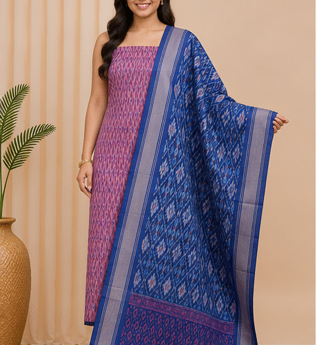 Ikat Silk Two Piece Dress Material Set